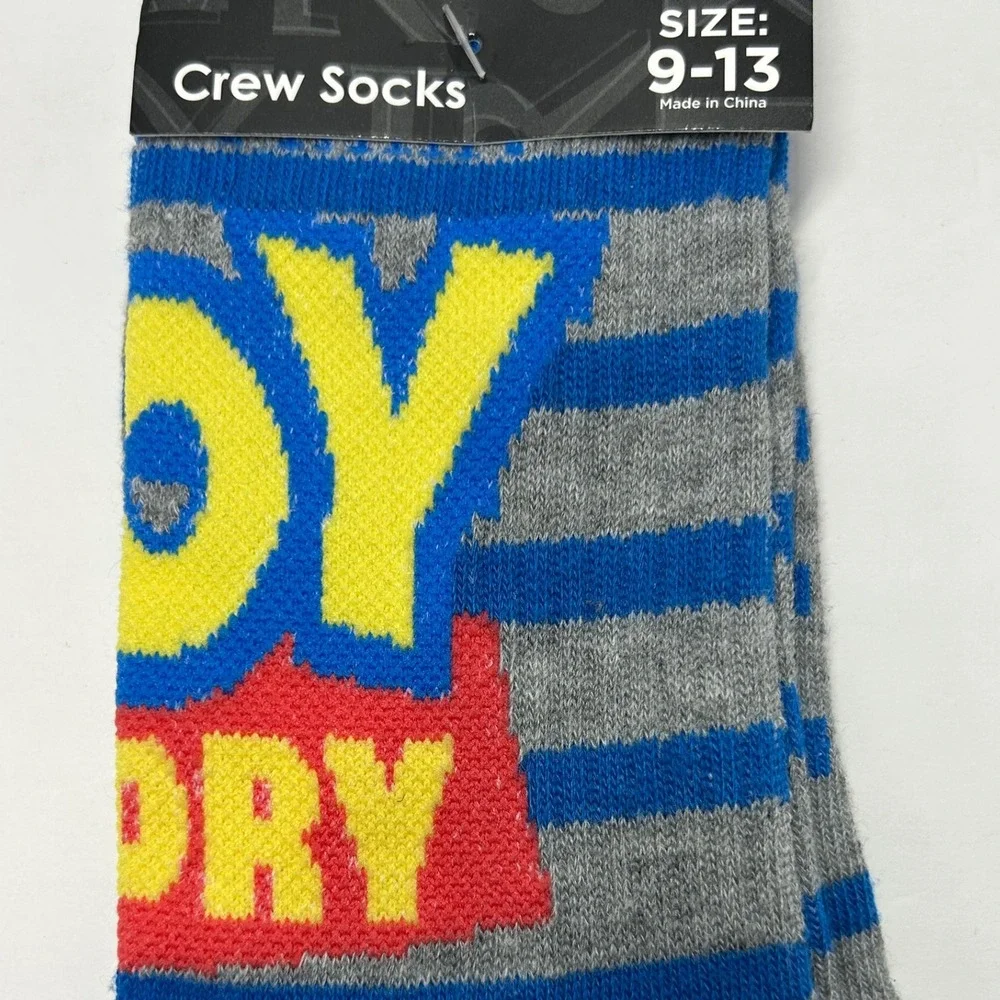 Pixar Toy Story Crew Socks Blue Gray Striped Size 9-13 Disney‎ New